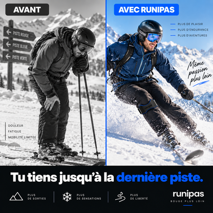 Sangle genou Runipas — avant/après ski, tenir jusqu'à la dernière piste